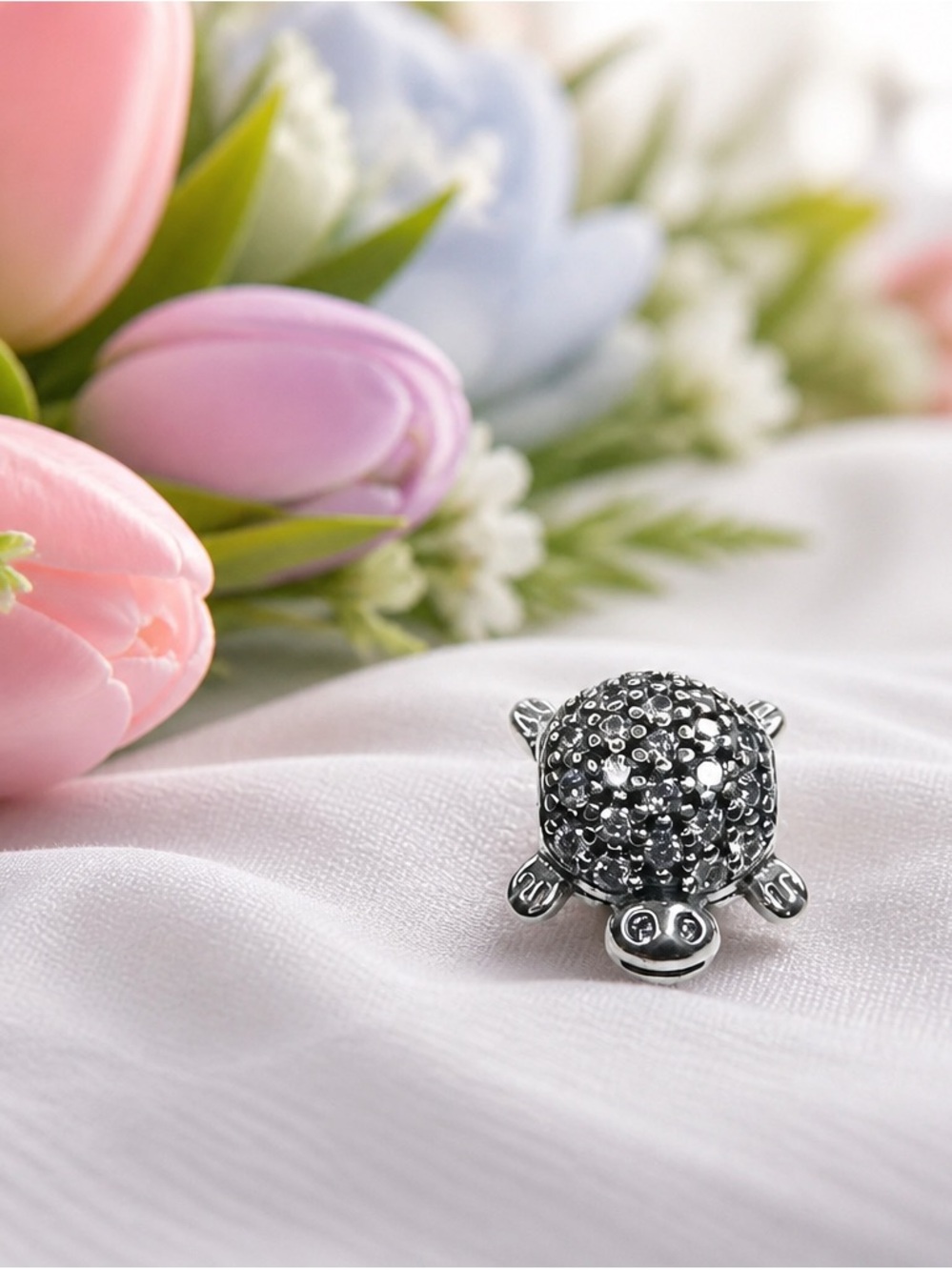 Sterling Silver Turtle Charm - Black Crystal Shell new with out tag